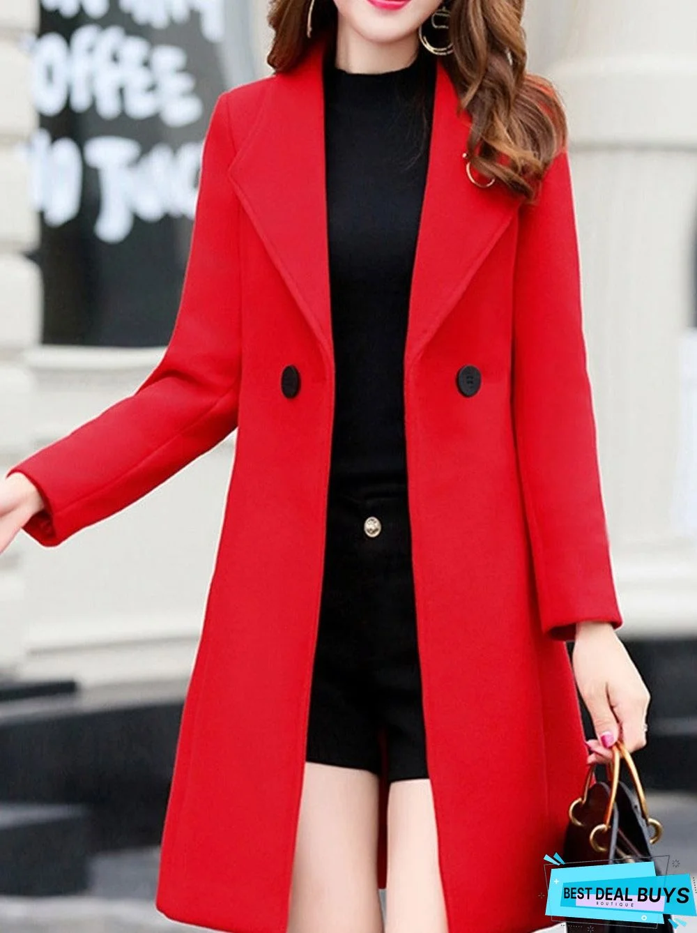 Fold-Over Collar Plain Outerwear