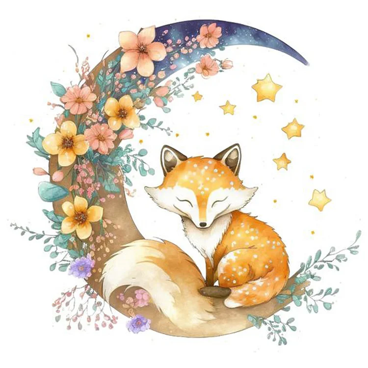 【Huacan Brand】Little Fox On The Moon 9CT Stamped Cross Stitch 45*45CM