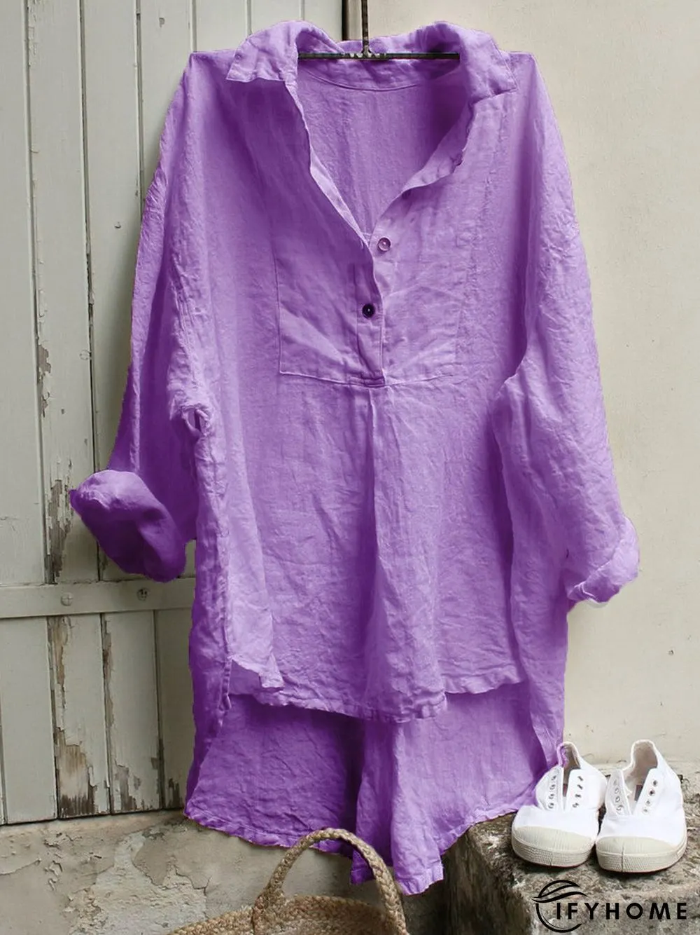 Causal Women Tuxedo Linen Shirt Tunic Dress | IFYHOME