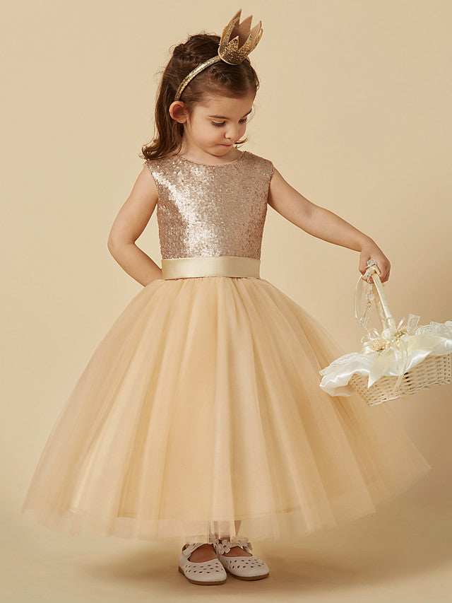 Beautiful Sleeveless Jewel Neck Ankle Length Flower Girl Dress Tulle With Sequins - lulusllly