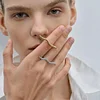 Minimal Wave One Line 18K Golden Silver Ring