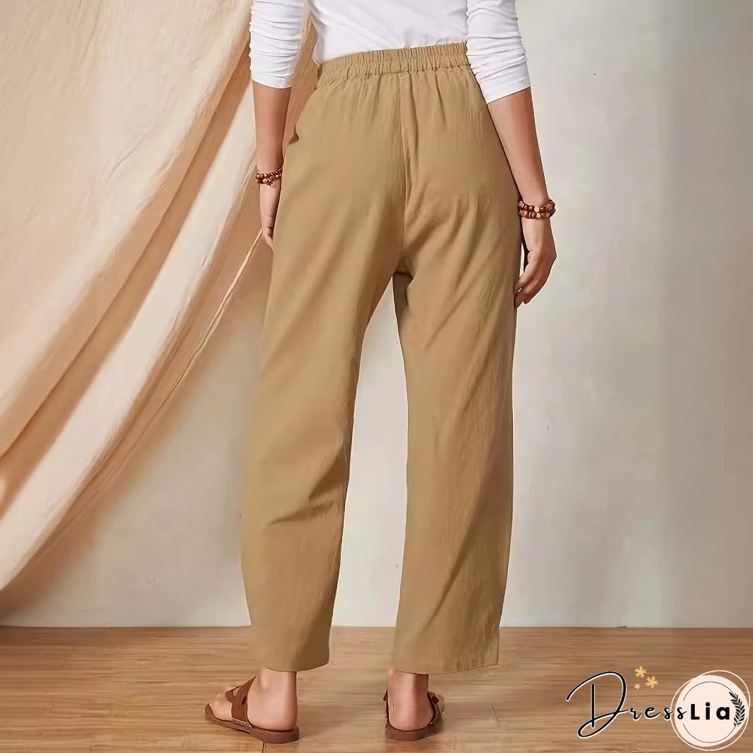 Women's Pocket Elastic Waist Cotton Linen Loose Pants