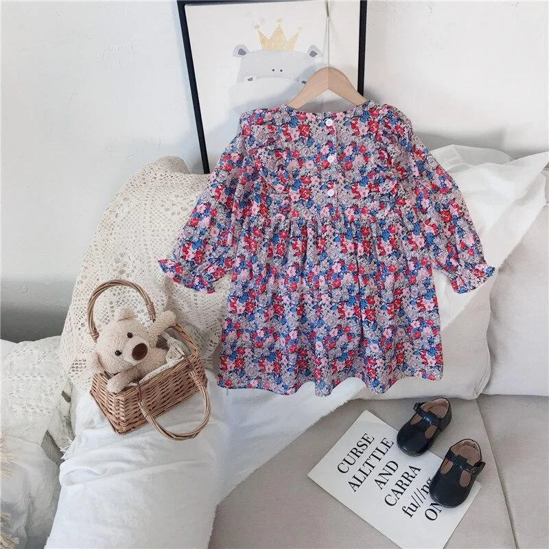 2-7T Toddler Kid Baby Girl Clothes Spring Summer Floral Dress Elegant Cute Sweet Flower Print Sundress Lovely Infant Outfit
