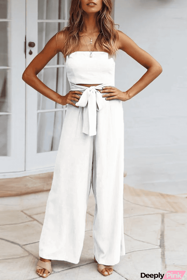 Casual Solid Patchwork Strapless Straight Jumpsuits