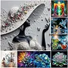 Fleur papillon-plein diamant rond peinture-30 * 30cm