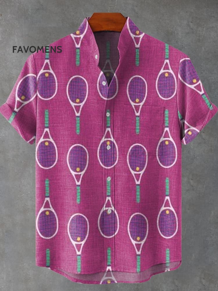 Sports Tennis Art Print Casual 100% Cotton Shirt Multicolor / S