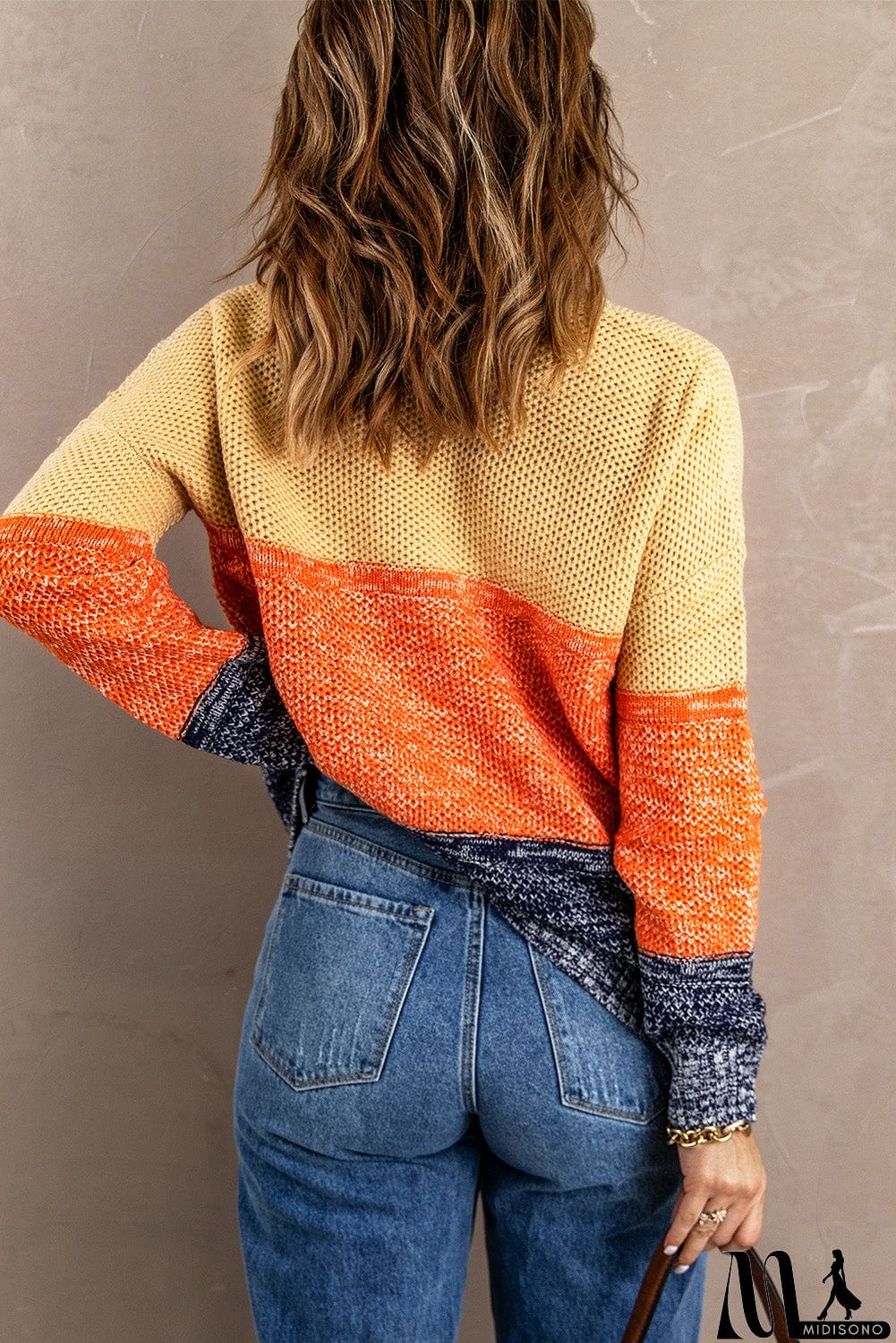 MidiSono - Orange Blue Color Block Sweater