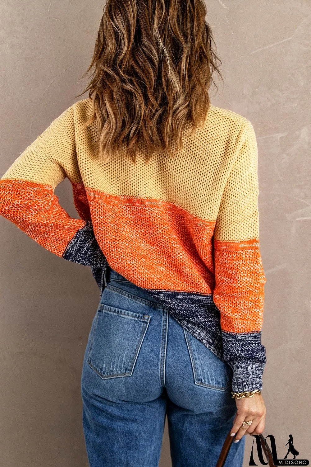 MidiSono - Orange Blue Color Block Sweater