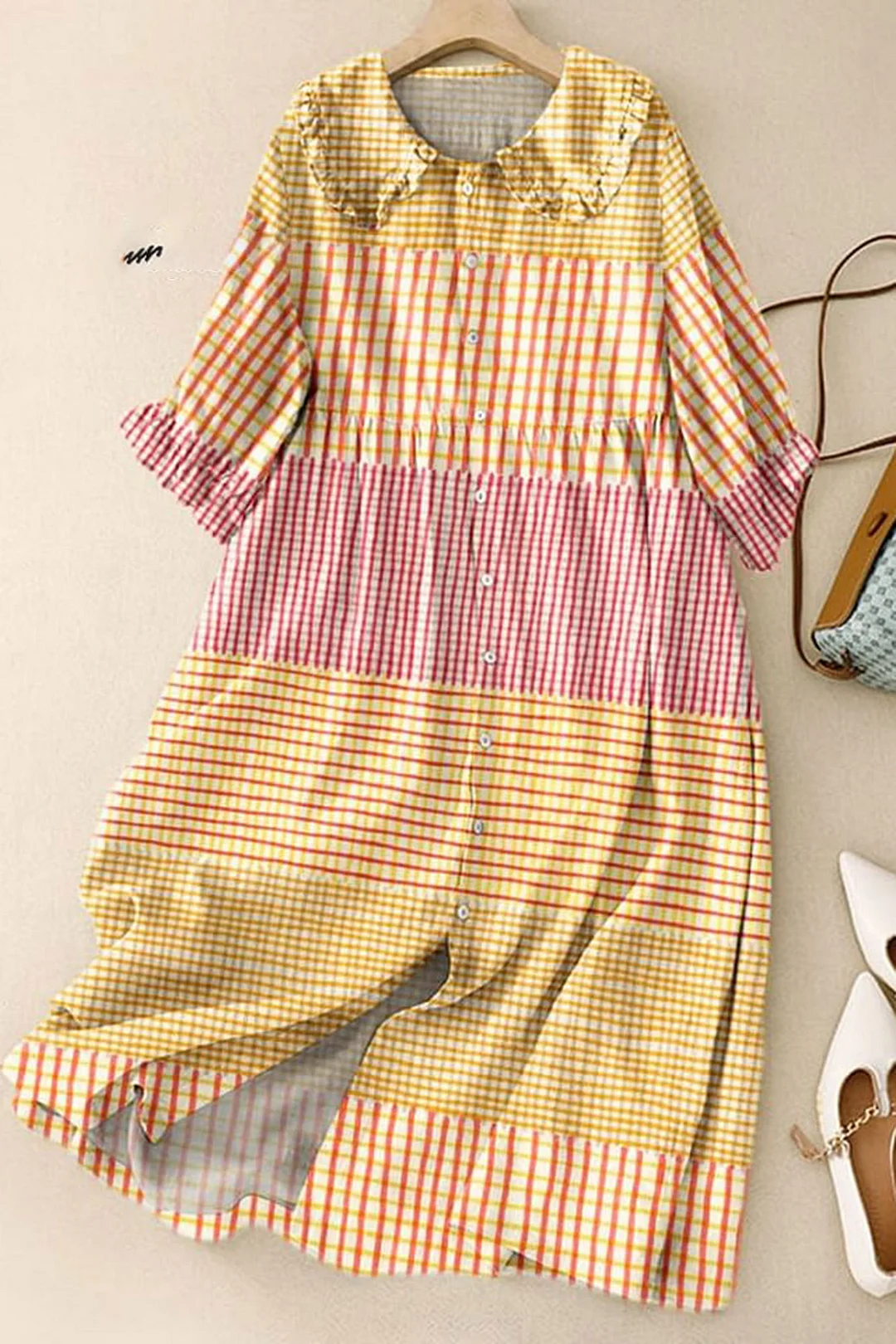 Women‘s Vintage Abstract Geometry Art Print Peter Pan Collar Cotton Dress