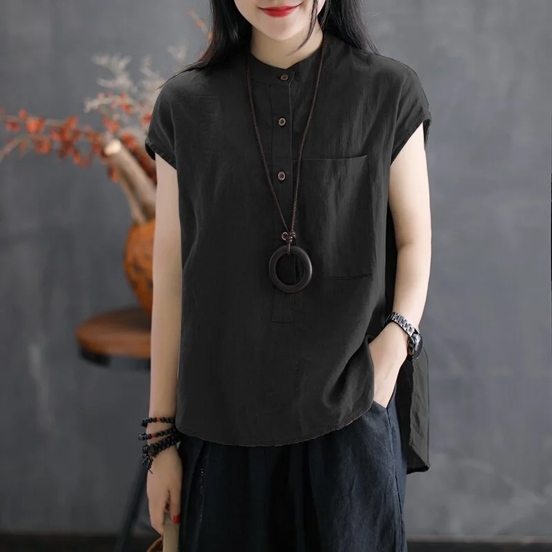 2022 ZANZEA Women Summer Blouse Work OL Blusas Solid Cotton Linen Shirt Casual Short Sleeve Tops Camisas Mujer Oversized Blouse