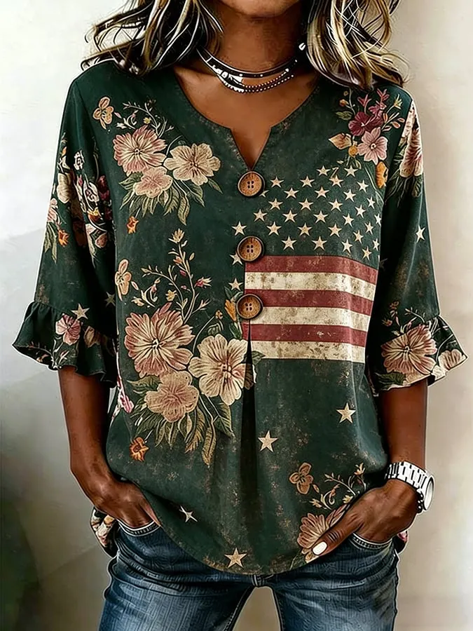 Women's Casual American 250th Anniversary Print Top 