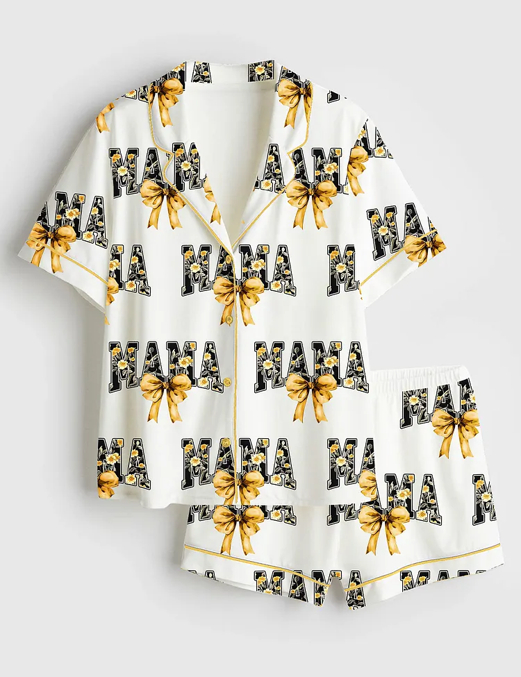 Women's Floral Mama Coquette Mama Sunflower Girl Coquette Chinoiserie Floral Short Sleeve Satin Pajama Set