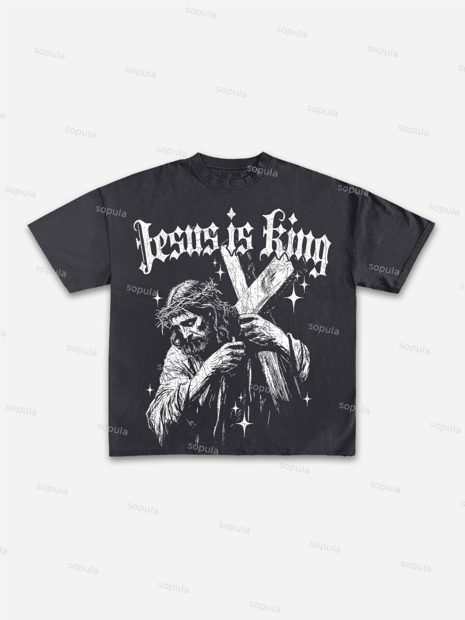 Jesus Is King Print Cotton T-shirt - Sopula｜Premium Graphic Tees & Graphic Clothing