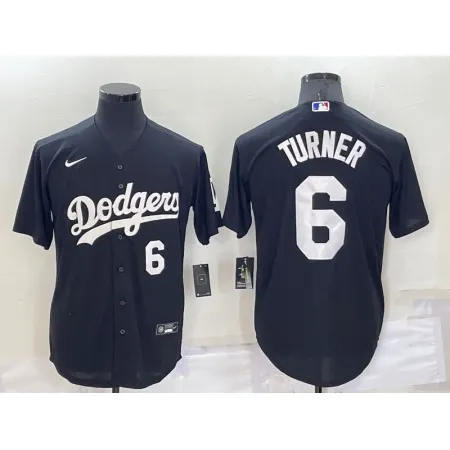 Men's Los Angeles Dodgers #6 Trea Turner Black Cool Base Stitched Baseball Jersey 71EW