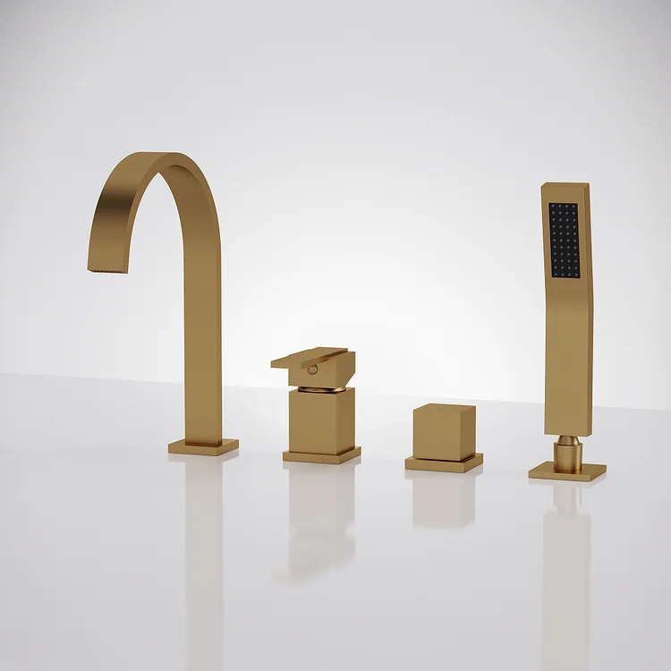 EVERSTEIN Waterfall Bathtub Faucet with Hand Shower Brushed Gold SFS-1161-GD