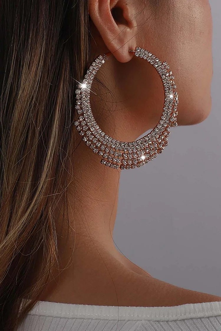 Fashion Rhinestone Shiny Circle Tassel Earrings