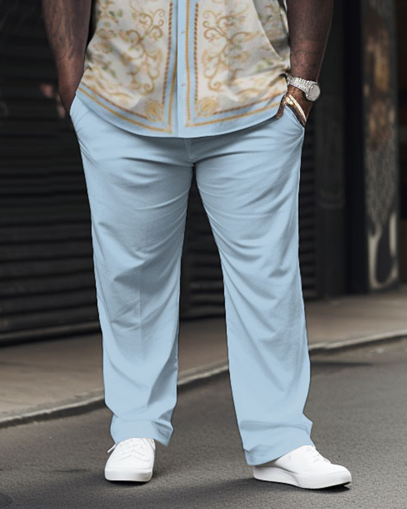 Men's Plus Size Elegant Classic Geometric Short Sleeve Shirt Shorts Set