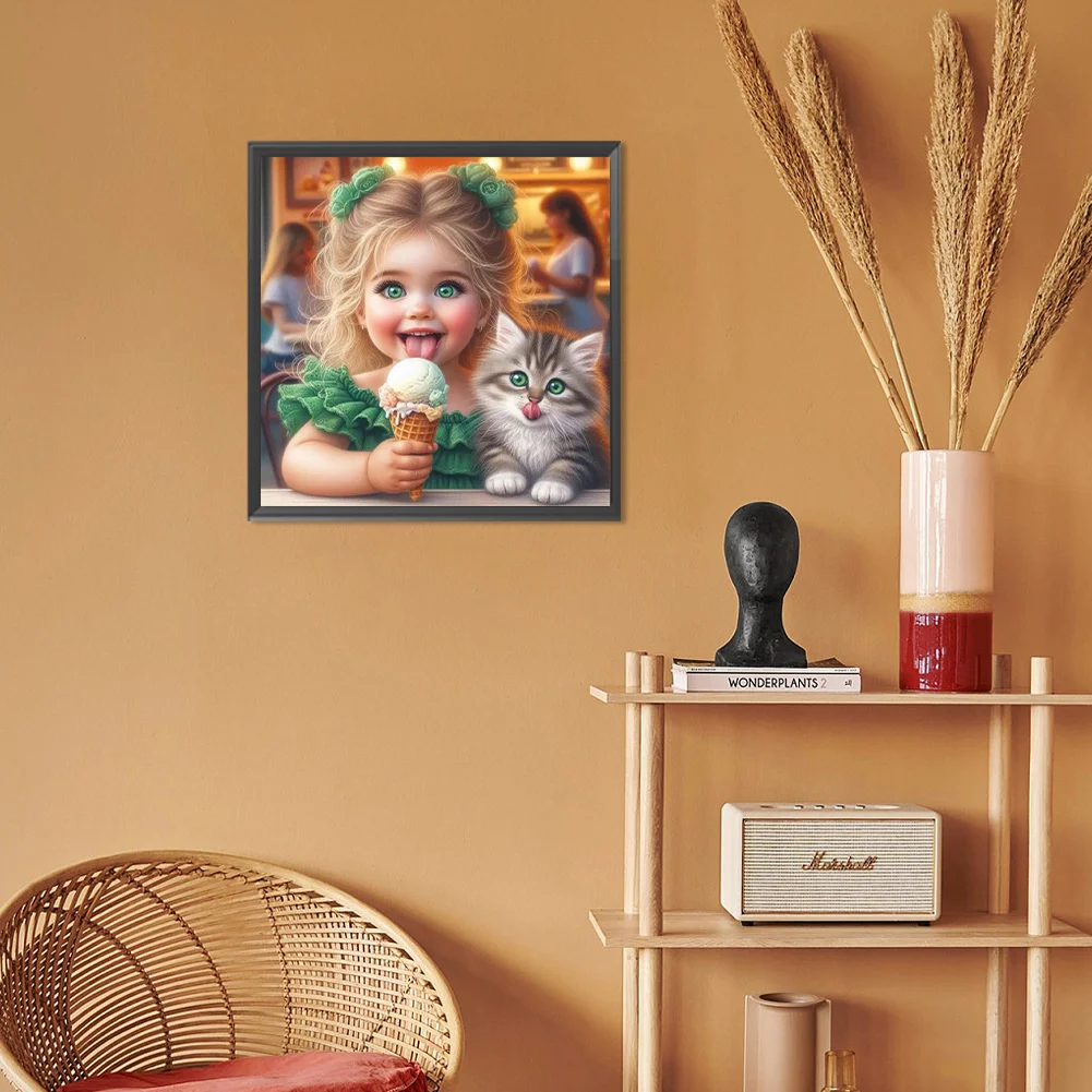 Diamond Painting - Full Round Drill - Cute Little Girl(Canvas|30*30cm)