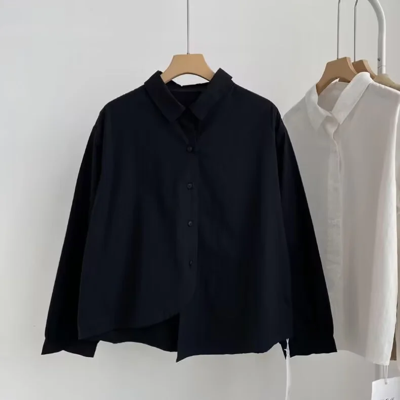 Athvotar Athvotar Spring And Autumn Small Long-Sleeved Shirt Loosely Irregular Swing Shirt Collar Literary Thin Single Buckle