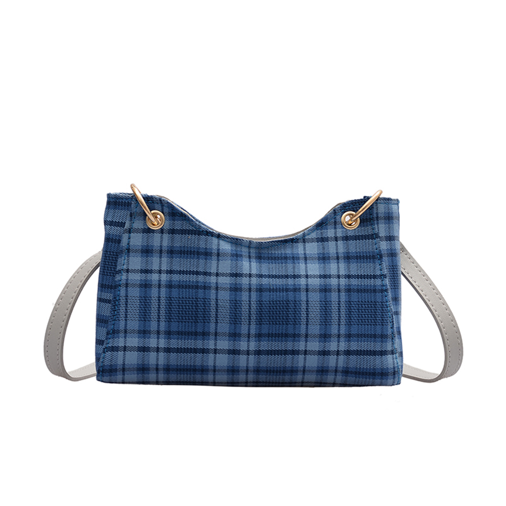 

Women Plaid Shoulder Bag Canvas Female Small Tote Crossbody Handbag -Blue, 501 Original