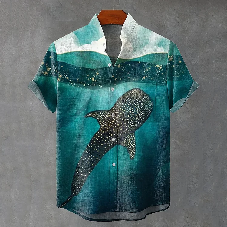 Simpfit Vintage Fisch Wal Kunst Retro Kunstdruck Casual Shirt