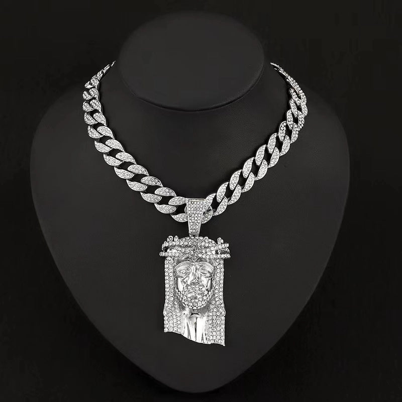 Hip-Hop Rock Cool Style Human Face Alloy Rhinestones Men’s Pendant Necklace