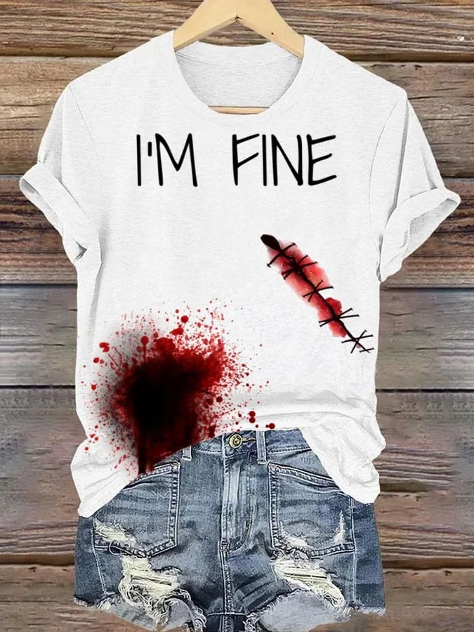 Women's Halloween I'm Fine Print Casual T-Shirt