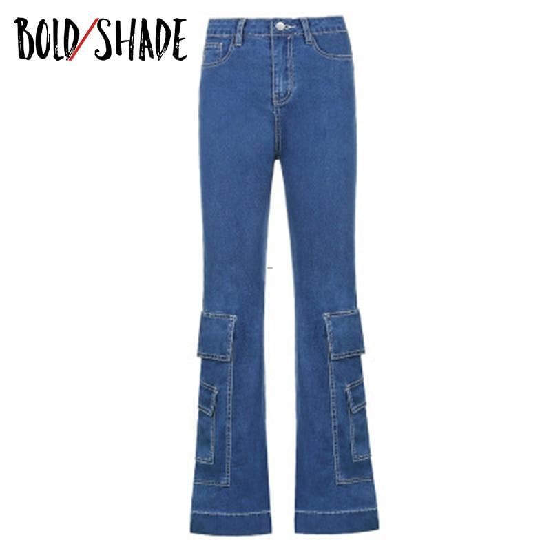 Bold Shade Street Style Indie Boyfriend Baggy Pants 90s Vintage Y2k Pockets Wide Legs Jeans Unicolor Women High Waist Trousers