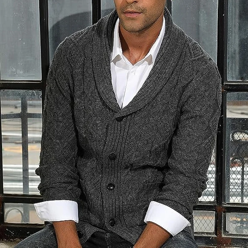 Men's Green Fruit Collar Cable Knit Cardigan