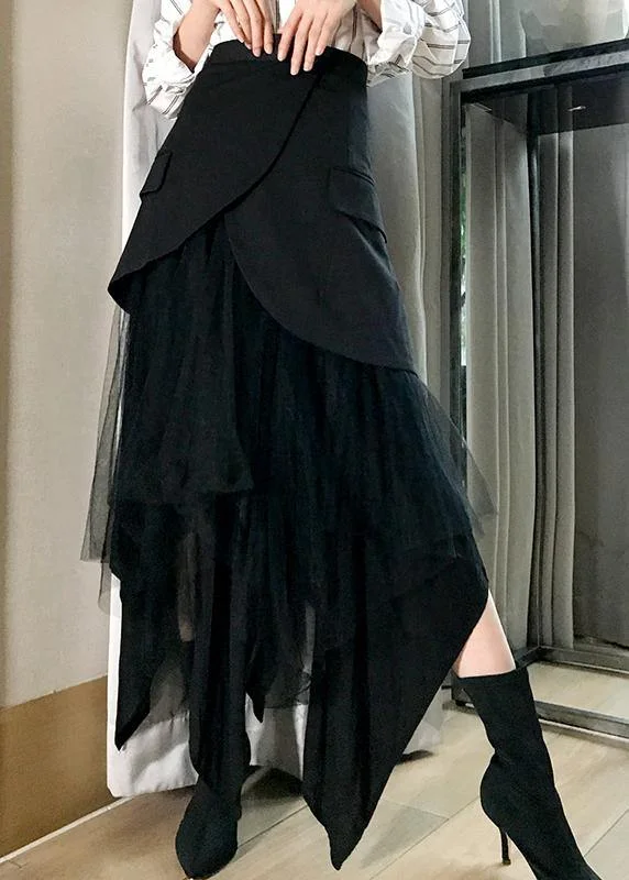 Modern Black Patchwork tulle Cozy High Waist Skirt