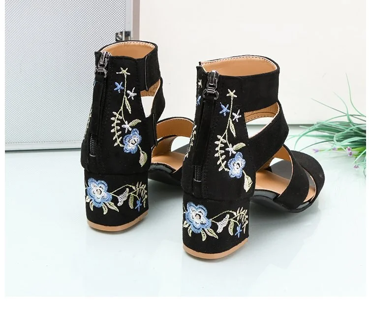 Woman Pumps High Heels Elastic Band Zipper Rubber Open Toe Embroider Dancing Party Wedding Ladies Shoes Zapatos Mujer