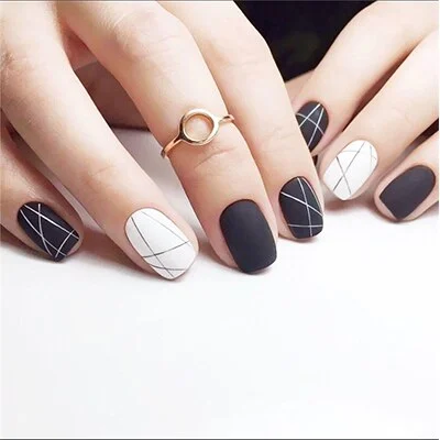 24pcs/Set Long Stiletto False Nails Pre-finished Europen Ink Design Artificial Full Cover Nail Art Tips Fake Nails wih Glue-Nail Inspo