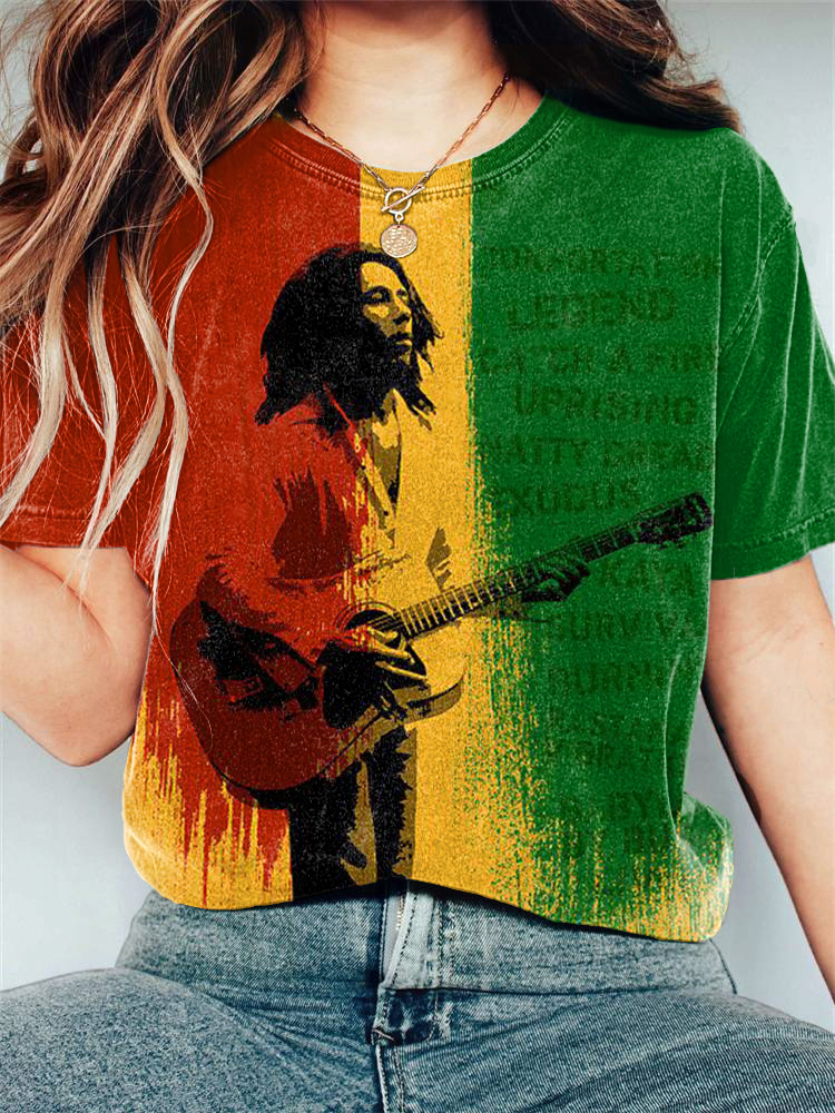Comstylish Reggae Bob Marley Print Casual Cotton T-shirt