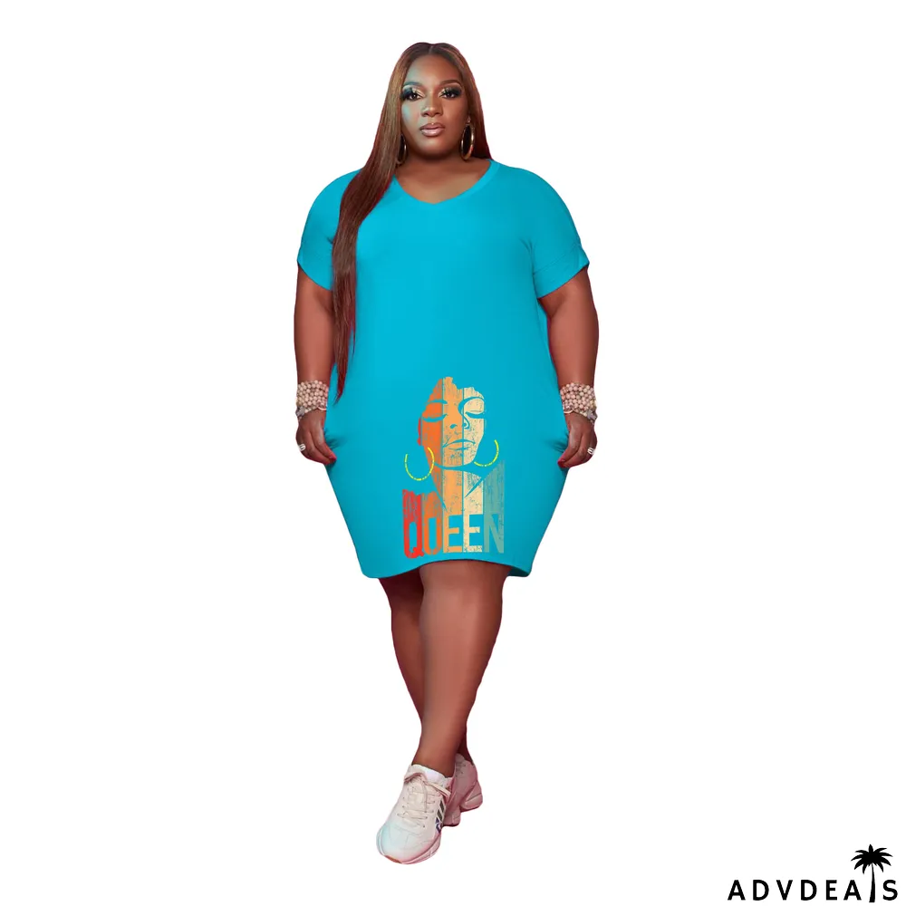 Women'S V Neck Solid Plus Size Women'S Fashion Casual Dress