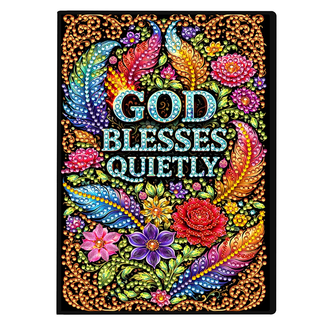 DIY Flower Diamond Painting Journals Notebooks 50 Pages A5 No Lines Special Shaped Diamond Art Kits for Beginners Craft Lovers and Artists (God Bless Quietly)