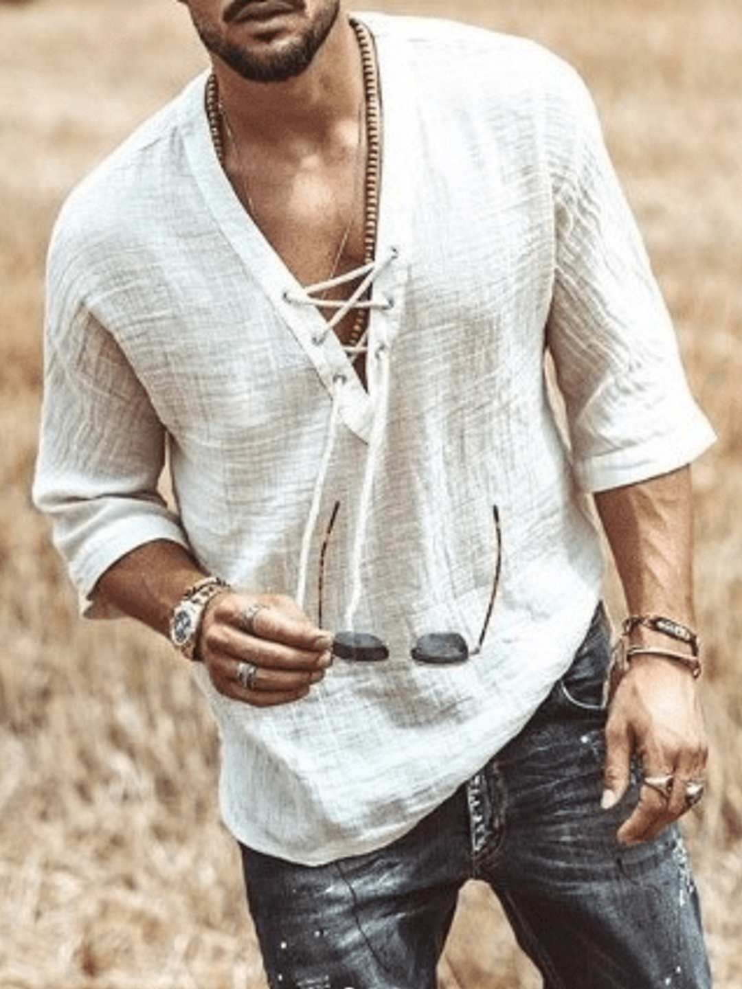 Solid Cotton-Blend Casual Shirts & Tops