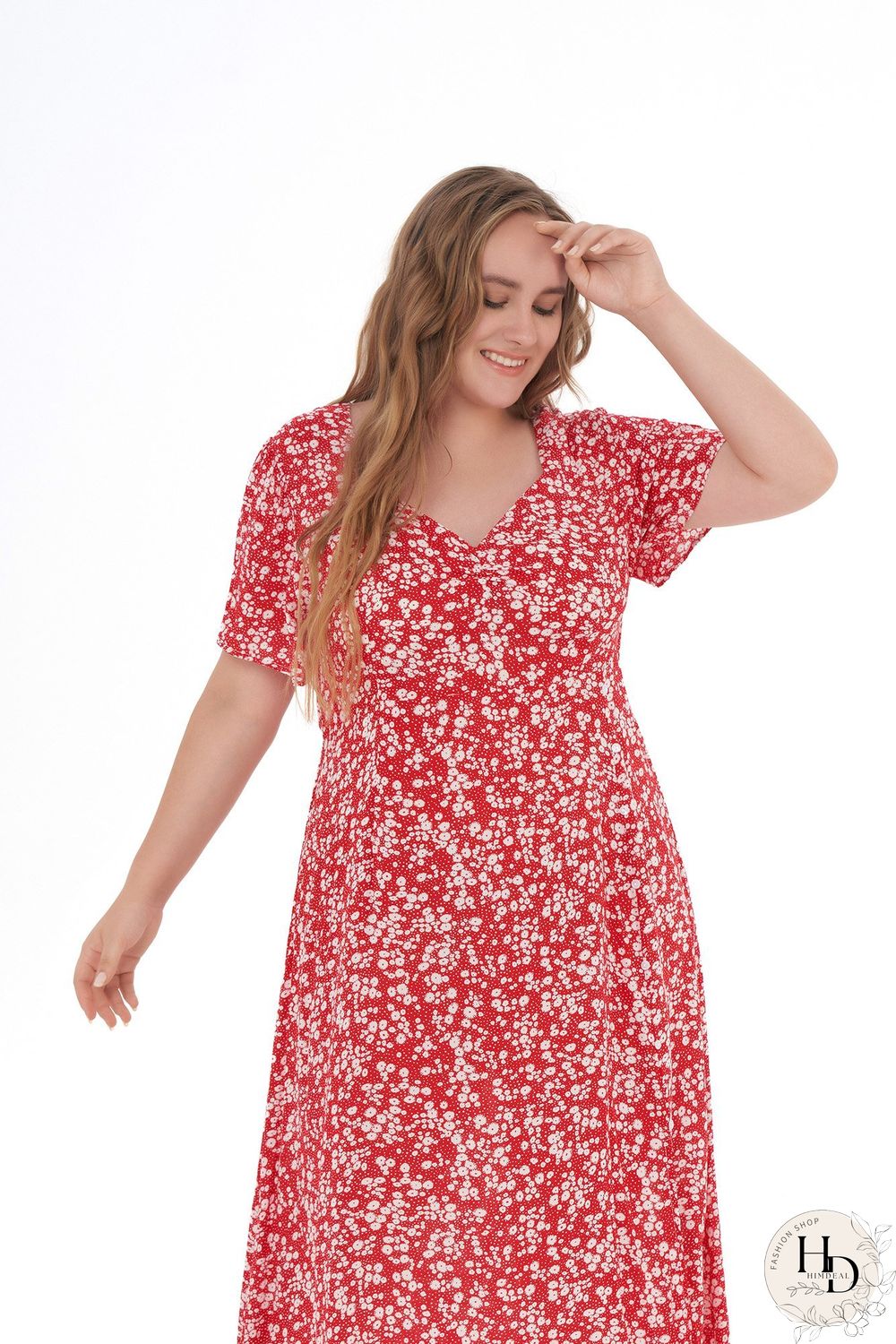 Floral Print Short-sleeved Side-slit Midi Dress P11922