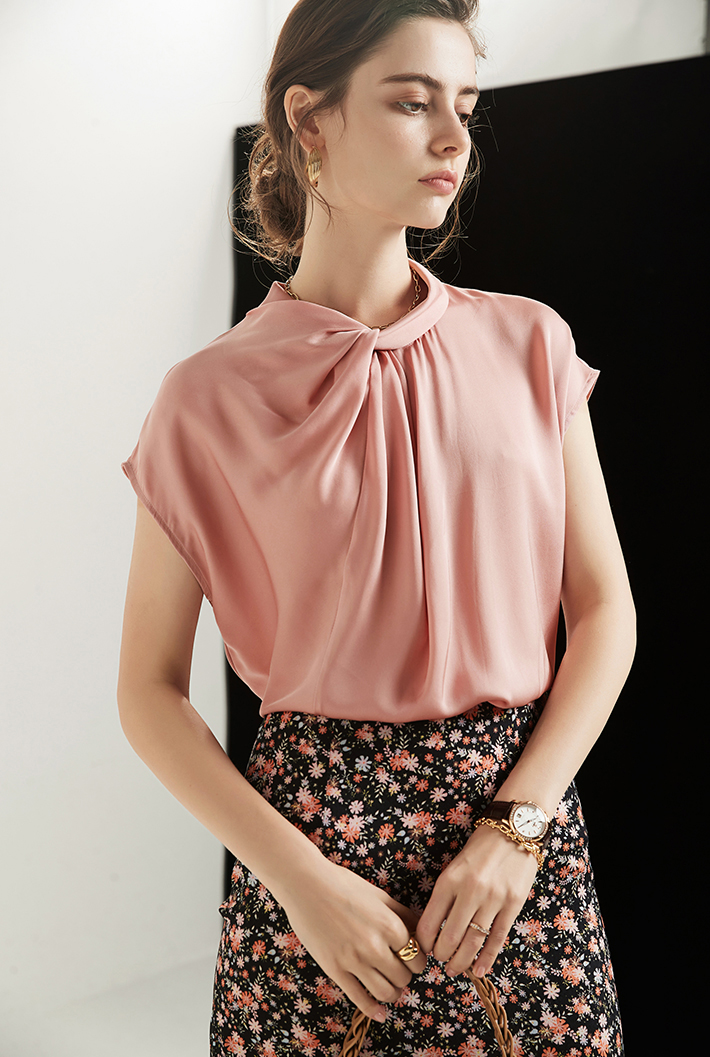 Womens Silk Skirt Two-piece Fashion Pink Ruffled Style