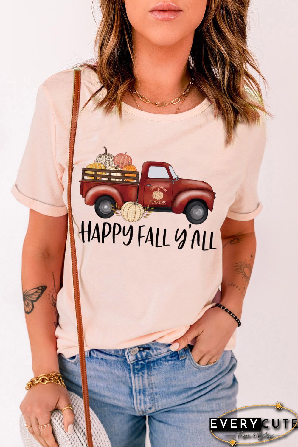 Pink Happy Fall Pumpkin Truck Graphic Tee