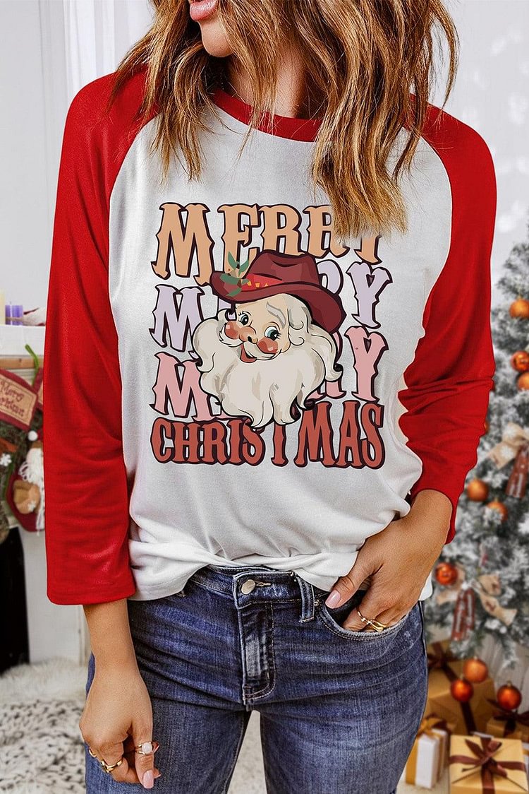 Women's Merry Christmas Printed Long Sleeve Round Neck Top