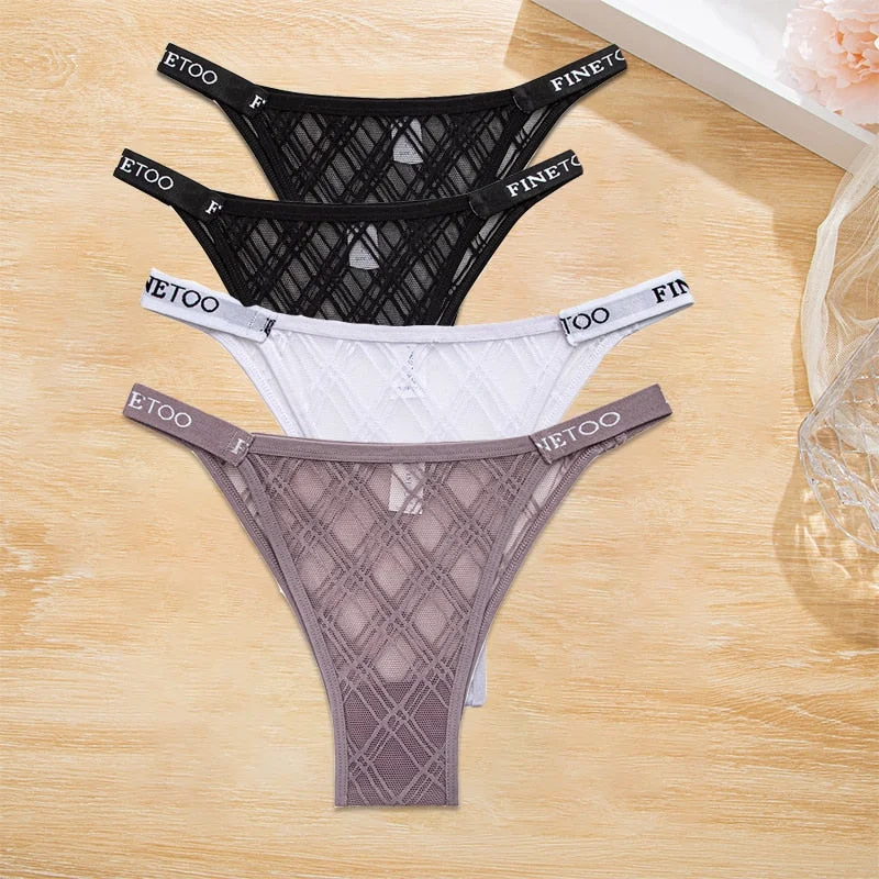 FINETOO 4PCS/Set Women's Lace Lingerie Panties Mesh Gstring Female Underpant Sexy Letter Panties Thong Girls Underwear Intimates