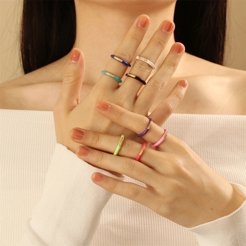 IG Style Ethnic Style Commute Round Copper Epoxy Inlay 18K Gold Plated Zircon Open Rings