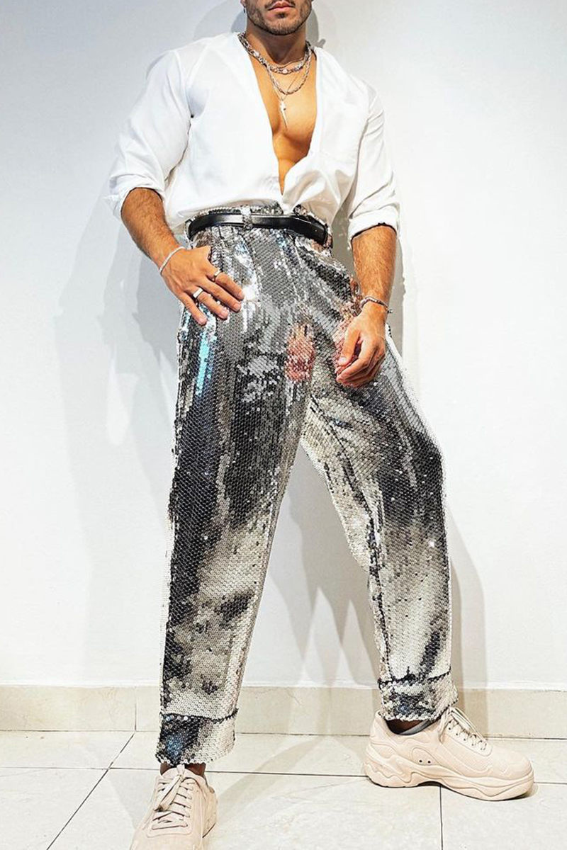 Metallic Sequin Festival Loose Fit Silver Pants [Pre-Order]