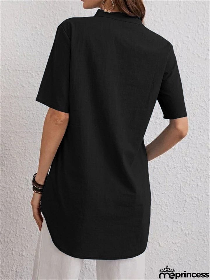 Women's Summer Pure Color Trendy V Neck Shirts