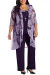 Plus Size Mother Of The Bride Mesh Print Formal Three Pieces Set Pant Suits