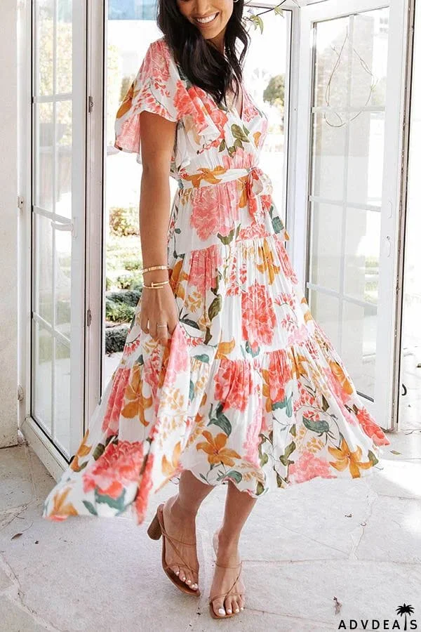 Melody of Summer Floral Ruffle Midi Dress