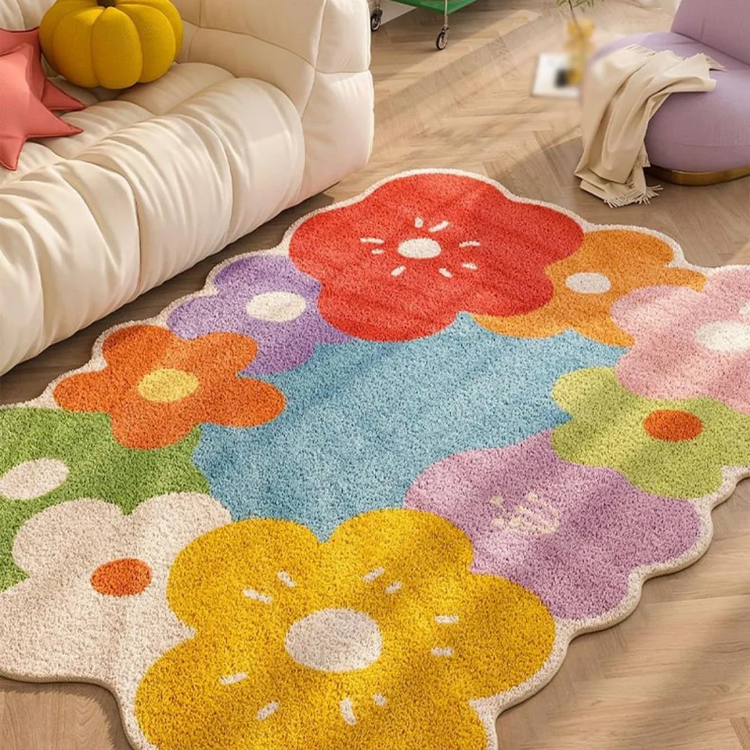 Spring Flowers Irregular Rug for Bedroom / Living Room