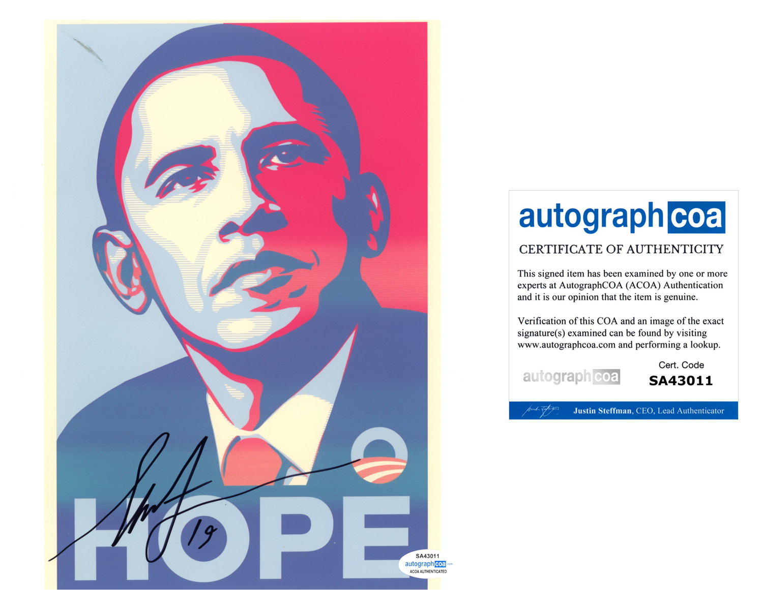 Shepard Fairey Signed Autographed 8x10 Photo Poster painting Barack Obama HOPE ACOA COA