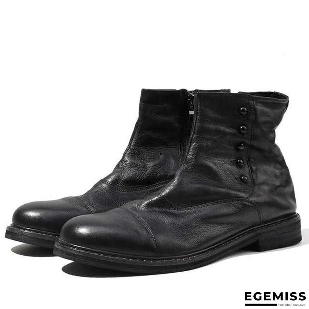 Handmade Office Work Men Genuine Leather Ankle Boots Gothic Rivet Punk Footwear Motorcycle High Top Boots | EGEMISS