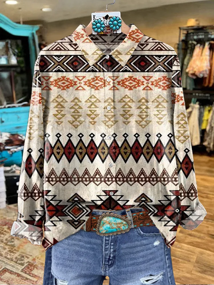 Geometric Art Graffiti Women's Print Casual Cotton Shirt